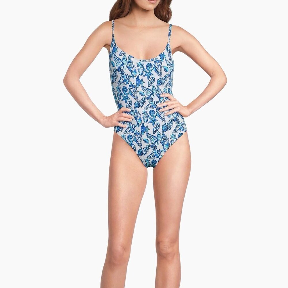 NEW Lilly Pulitzer Lima Shell Bow One Piece Swimsuit Blue White Size 10 NWT